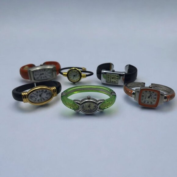 Lot 6 Watches Quartz Cuff Narmi Avon Da Vanci Orange Green Black Chip - Picture 1 of 8